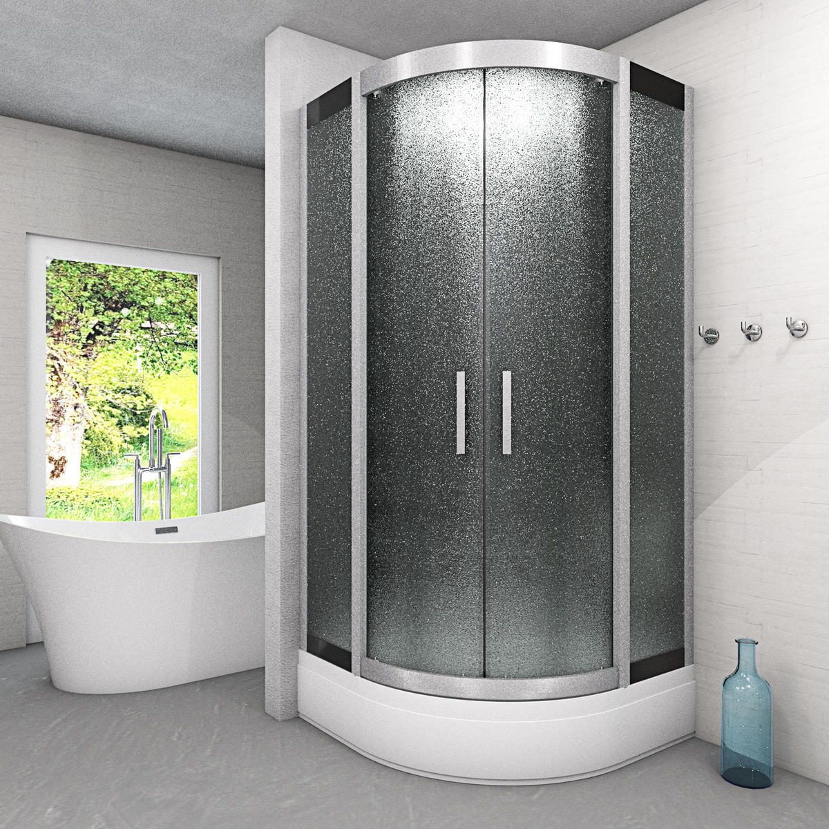 DAMPFDUSCHE Duschkabine D58-63M3-EC sw 100x100 - Schwarz, Glas/Kunststoff (100/100/225cm) - AcquaVapore by Sandra Jentho