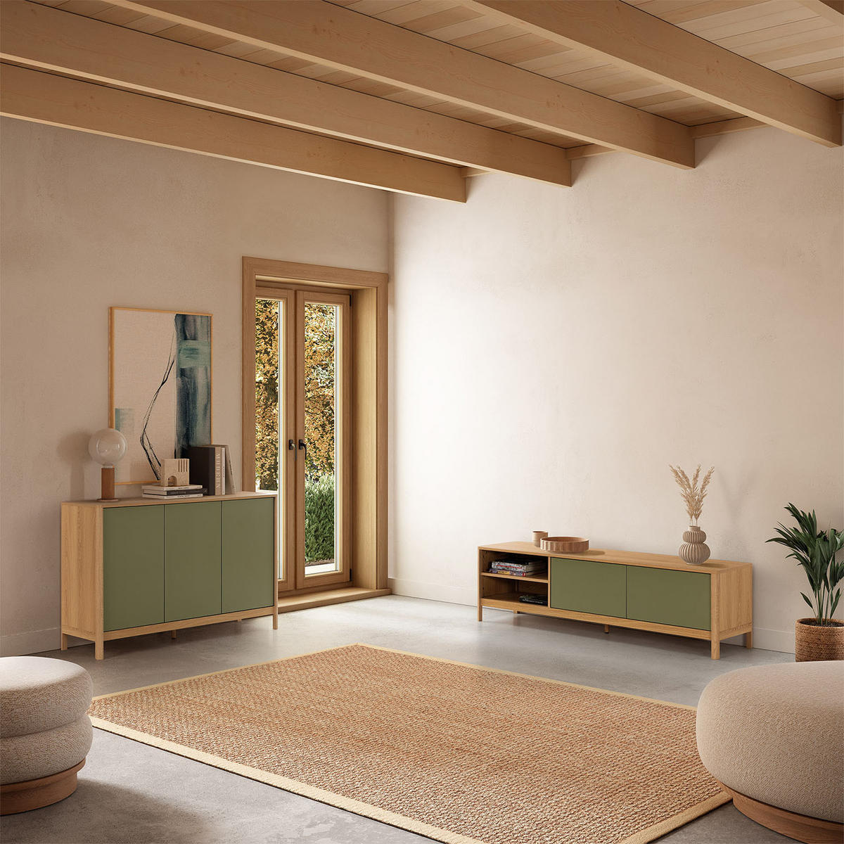 TV-ELEMENT Nassau 2 türen Eichenfarbe/grün - Grün, Holzwerkstoff (160/45/40cm) - VS Venta-stock