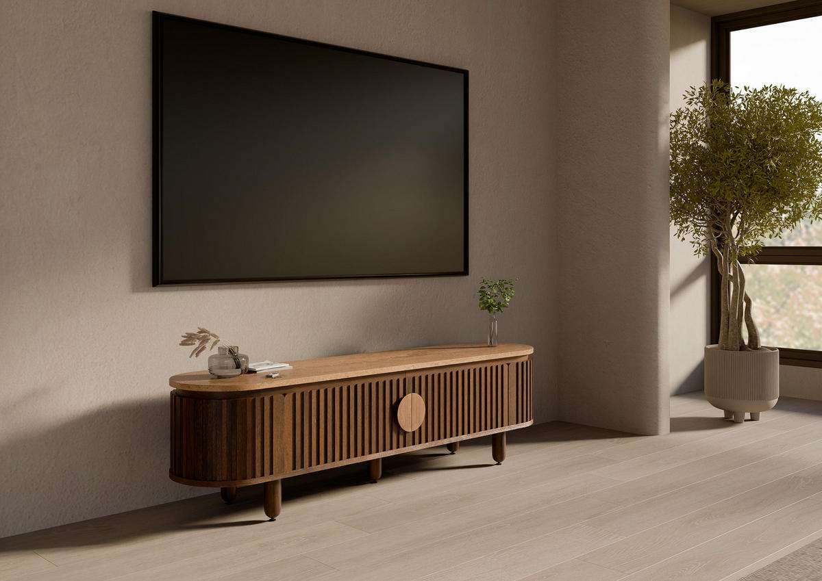 TV-BOARD Mango 180x40x50 braun geölt KYOTO #113 - Braun, Holz (180/50/40cm) - Massivmoebel24