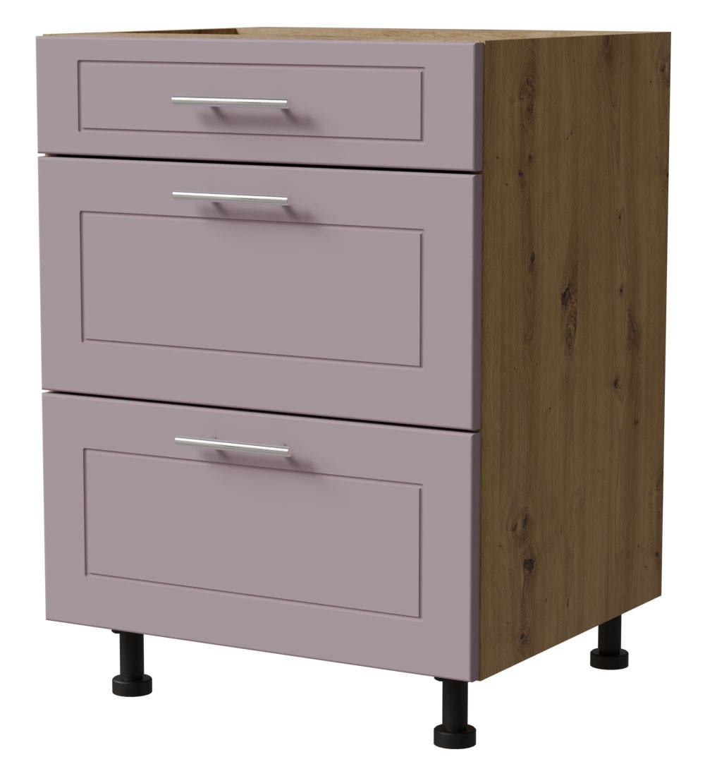 SCHUBLADENUNTERSCHRANK Bari D3/60 Eiche Artisan / RAL 4009 pastellviolett 60 / 50 / 82cm Blum Teilauszug - Violett/Eiche Artisan, Holz/Holzwerkstoff (60/82/50cm) - Feldmann-Wohnen