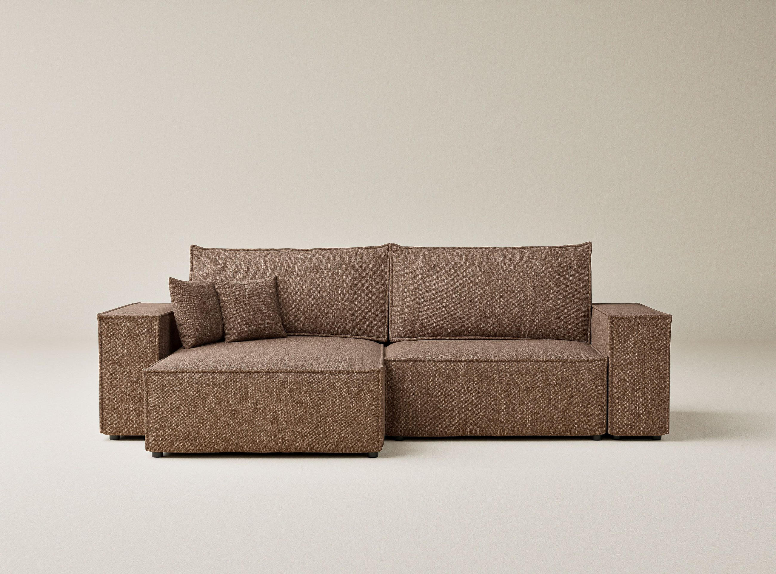 ECKSOFA MIT SCHLAFFUNKTION Zaya Hellbraun Webstoff - Hellbraun/Schwarz, Holz/Holzwerkstoff (255/148cm) - Maison de Reve
