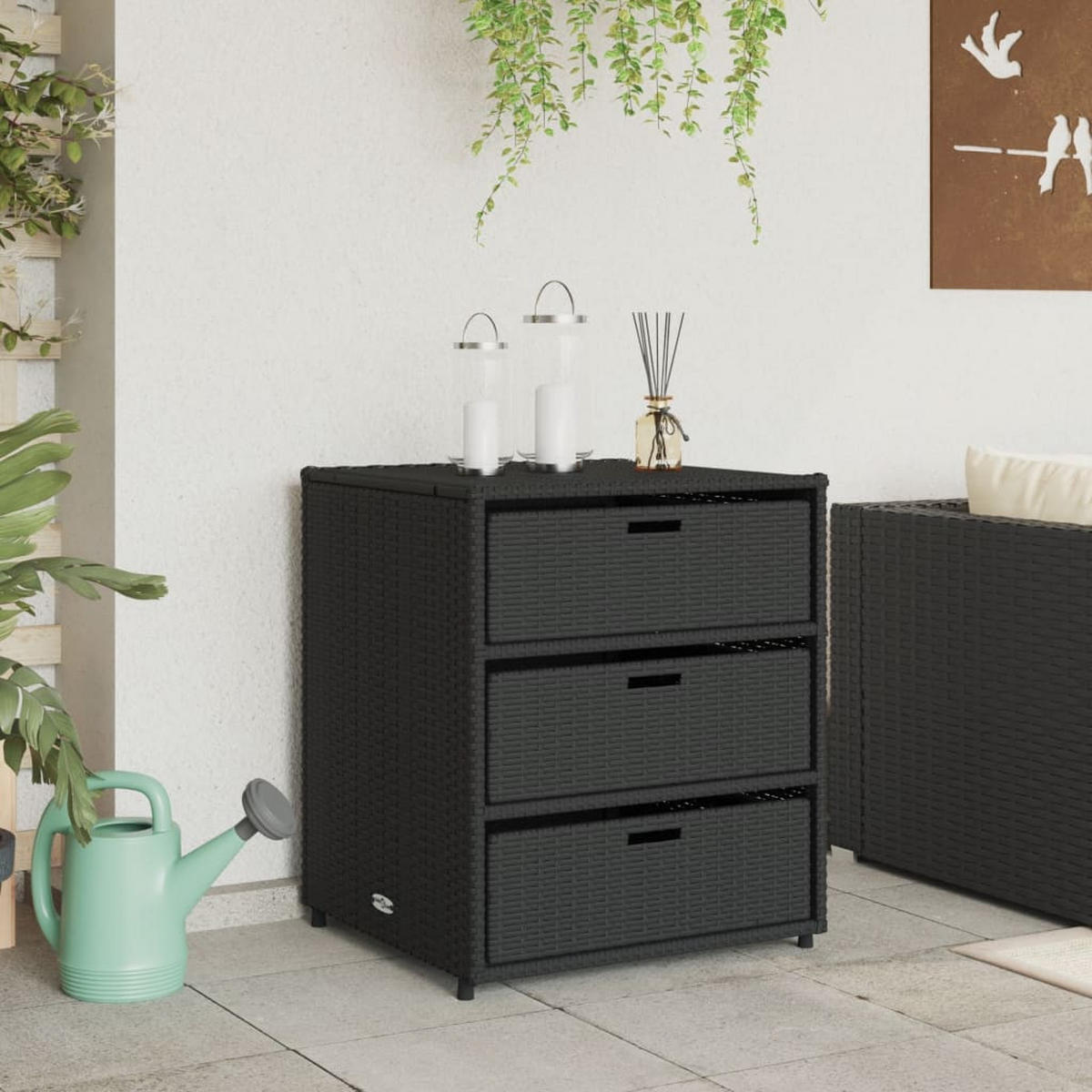 GARTENSCHRANK Schwarz 55x59x69 cm Poly Rattan - Schwarz, Kunststoff (55/69/59cm) - furnicato