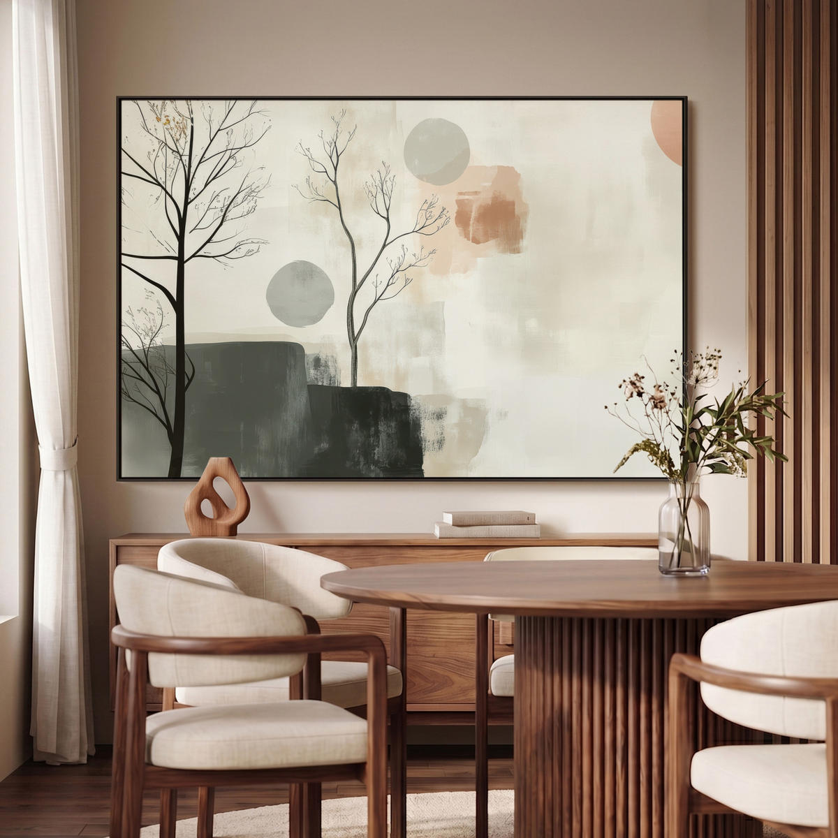 LEINWAND Bilder mit Rahmen - Wabi sabi - Beige - Pflanze - 150x100 - Sandfarben, Textil (150/100cm) - MuchoWow