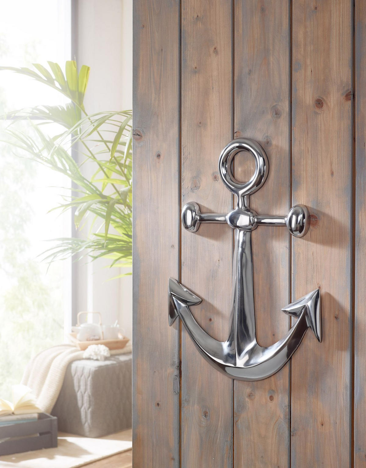 WANDDEKO Anker Aluminium silberfarben poliert 62,5 cm handgefertigt - Silberfarben, Metall (40/63/4cm) - KADIMA DESIGN
