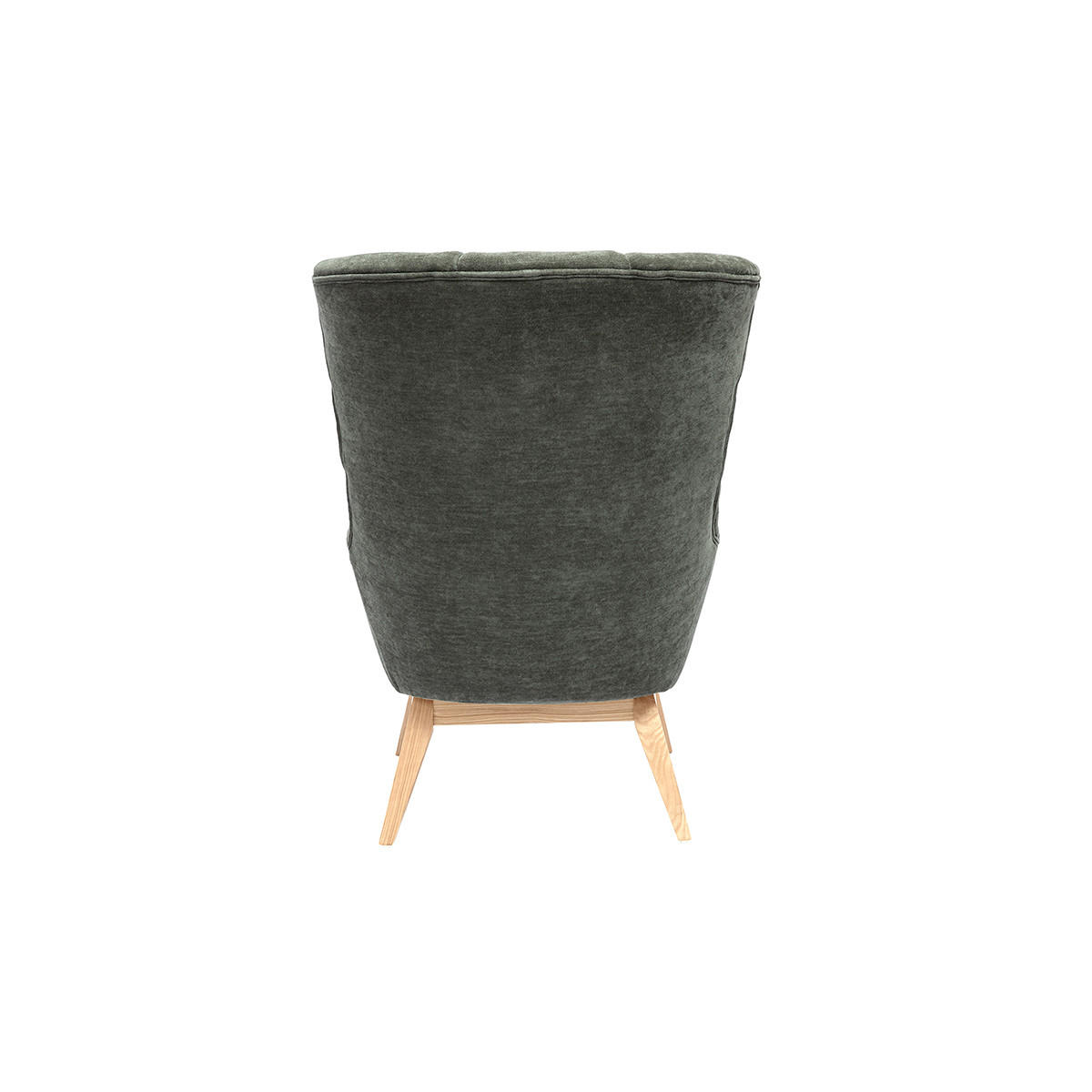 SESSEL Skandinavisch Samteffekt Khaki Holz BRODY - Grün, Textil (93/101/75cm) - Miliboo