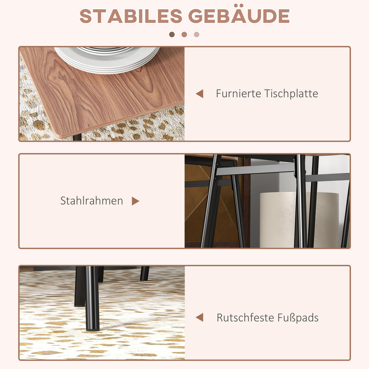 ESSGRUPPE, MDF, Stahl, Teak - Teakfarben, Kunststoff (70/75/110cm) - HOMCOM