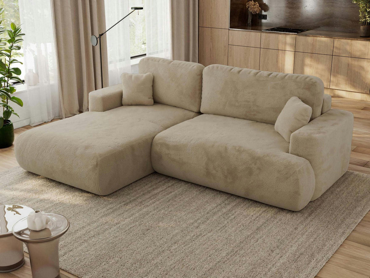 ECKSOFA OVO L Beige Plüsch - Links Seite - Beige/Schwarz, Kunststoff/Textil (271/195cm) - MKS