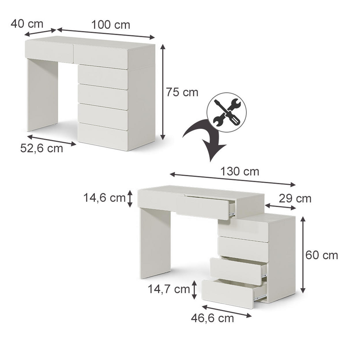 BIROU Alvia, Alb, 100 x 40 cm - alb, compozit lemnos (40/100/75cm) - Vicco