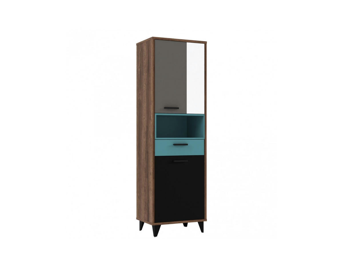 JUGENDZIMMER Raven in Schlammeiche, Grau kombiniert mit Weiß, Schwarz und Orientalisch Grün 7 teilig mit Schwebetürenschrank - Grau, Holzwerkstoff (120/200/80cm)