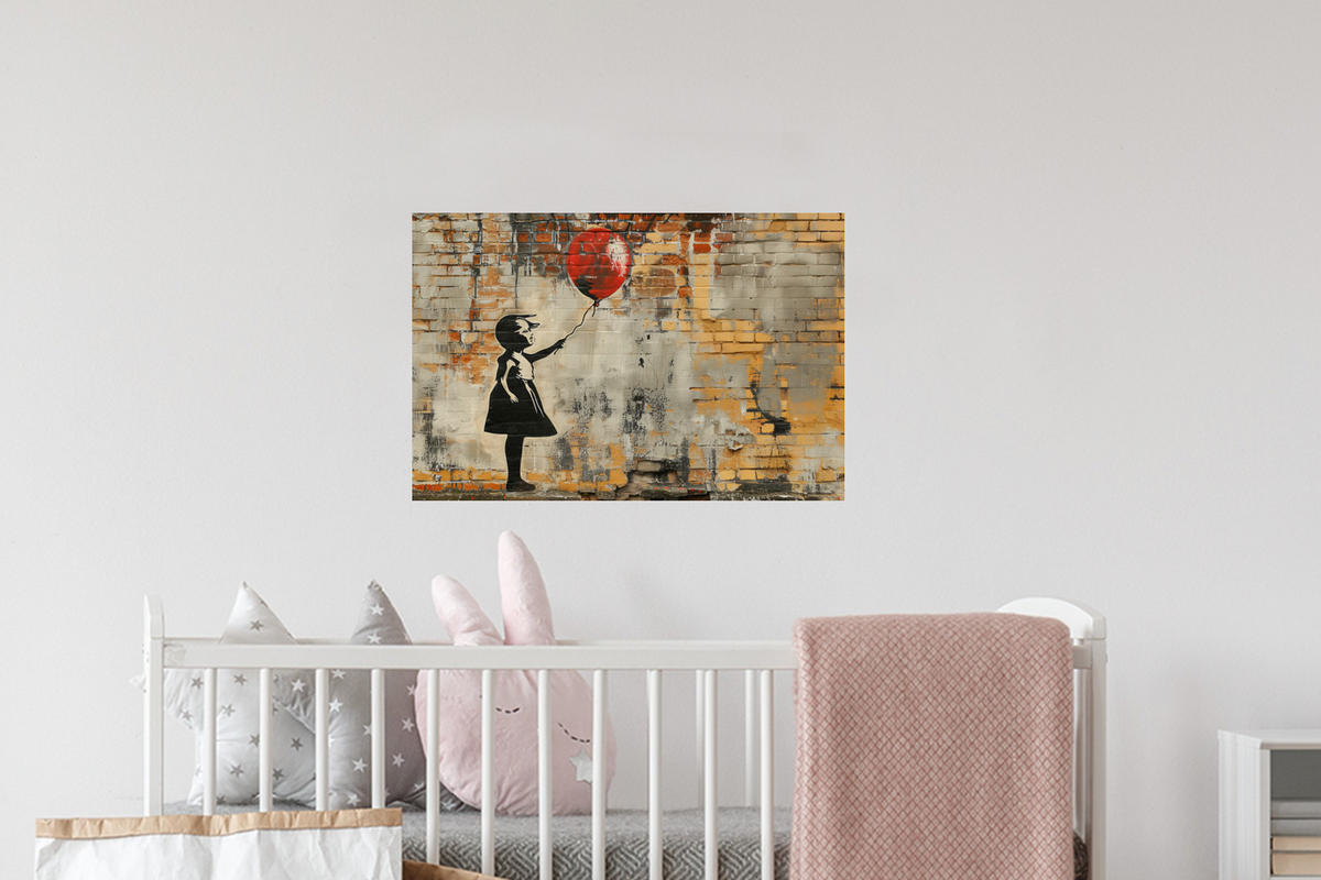 WANDTATTOO Graffiti - Banksy - Mädchen - Straßenkunst 60x40 cm - Sandfarben, Kunststoff (60/40/0.1cm) - MuchoWow