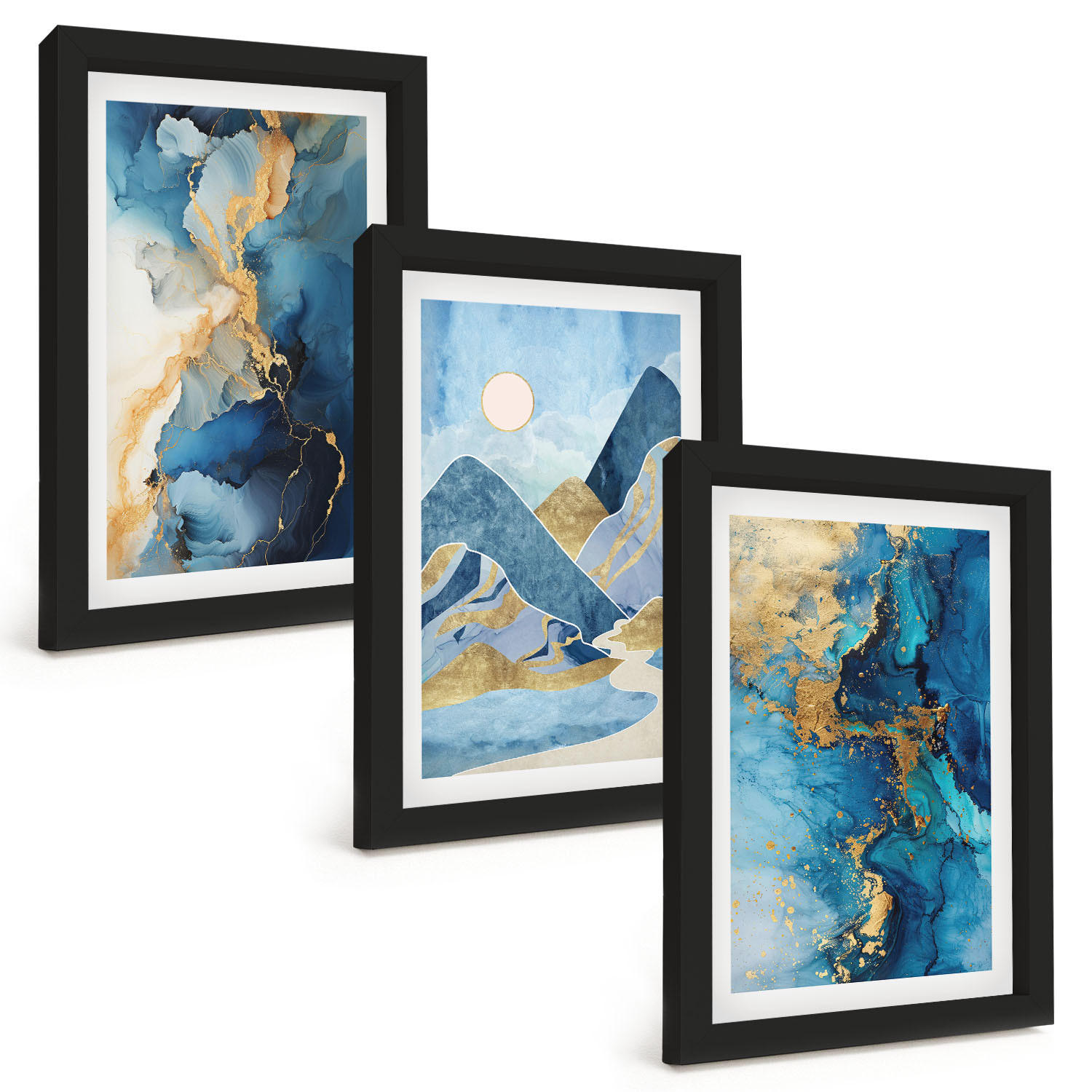BILDER SET 3er Set - 20x30 cm Schwarzer Rahmen - Abstrakte Muster der Blue Mountains - Schwarz, Kunststoff (20/30cm) - TULUP