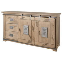 SIDEBOARD Mango 150x45x80 whitewash lackiert RAILWAY #300 - Beige, Holz (150/80/45cm) - Massivmoebel24