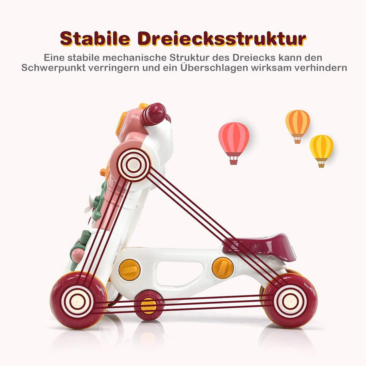 LAUFLERNWAGEN Pink - Pink, Kunststoff (46/46/56cm) - COSTWAY