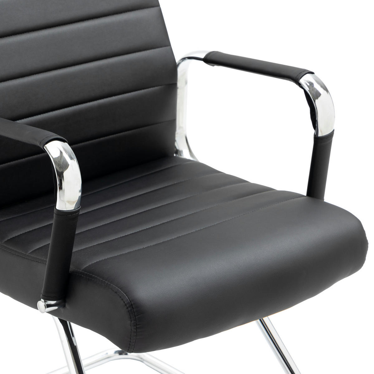BESUCHERSTUHL OFFICE COMFORT 2er Set Kunstleder Schwarz - Silberfarben/Schwarz, Textil/Metall (56.5/110/64cm) - SVITA
