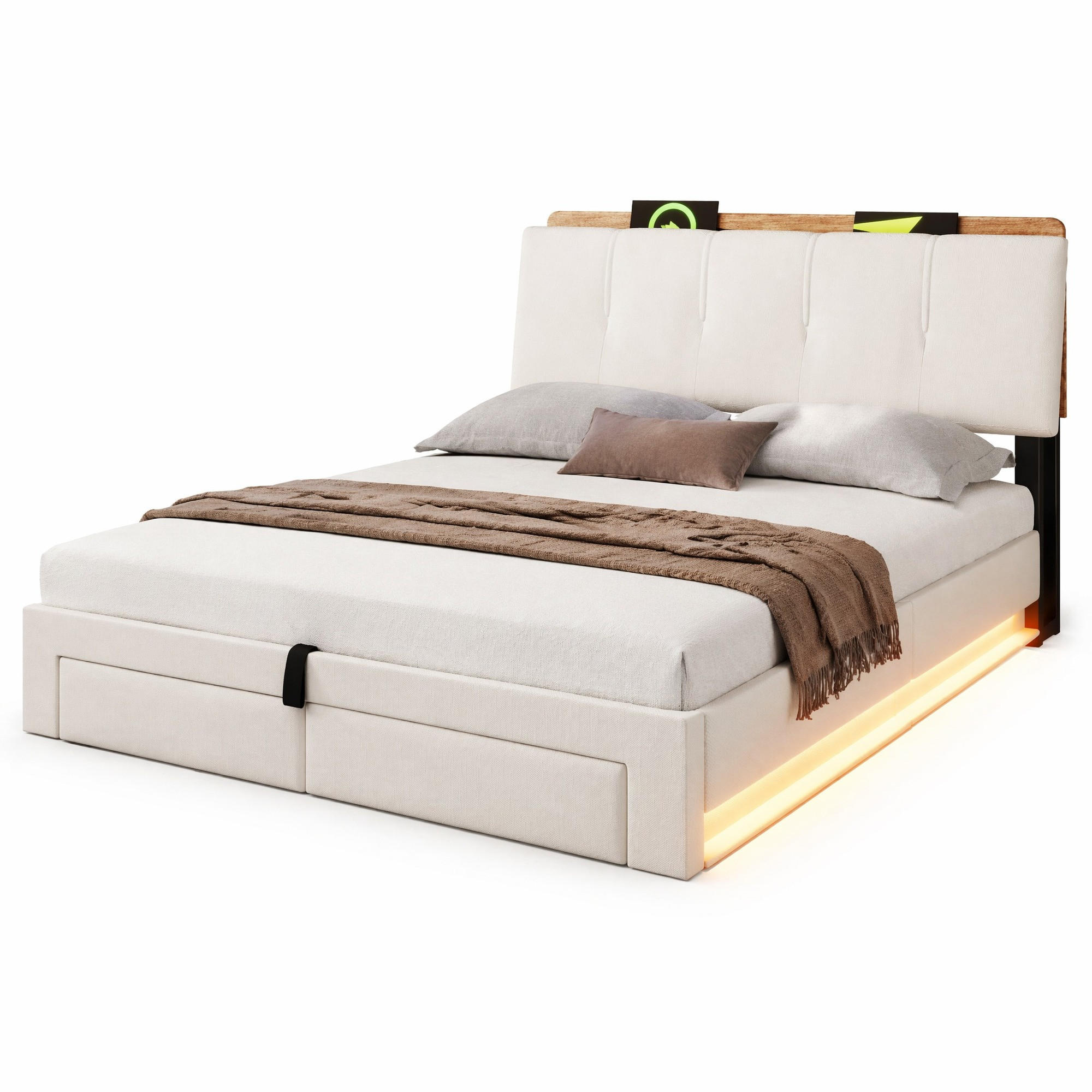 POLSTERBETT 140/200 cm in Beige mit Bettkasten, LED und USB - Beige, Holzwerkstoff/Textil (140/200cm) - CHICFURN