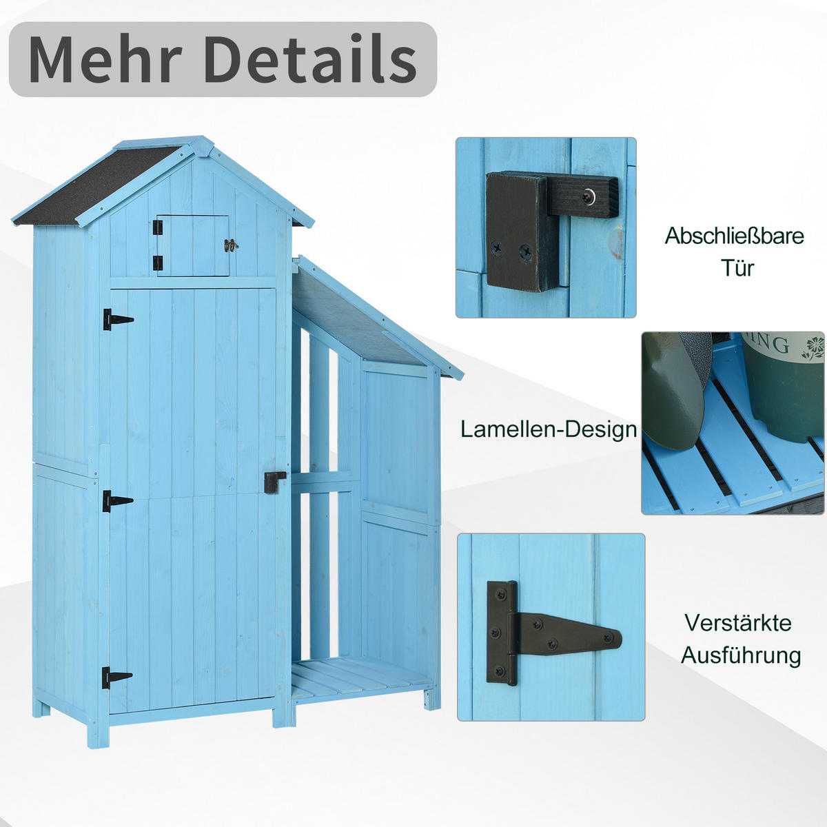 GARTENHAUS Geräteschuppen mit Brennholzlagerraum Asphaltdach, Tannenholz, Himmelblau - Blau, Holz (54/5/130cm) - Outsunny