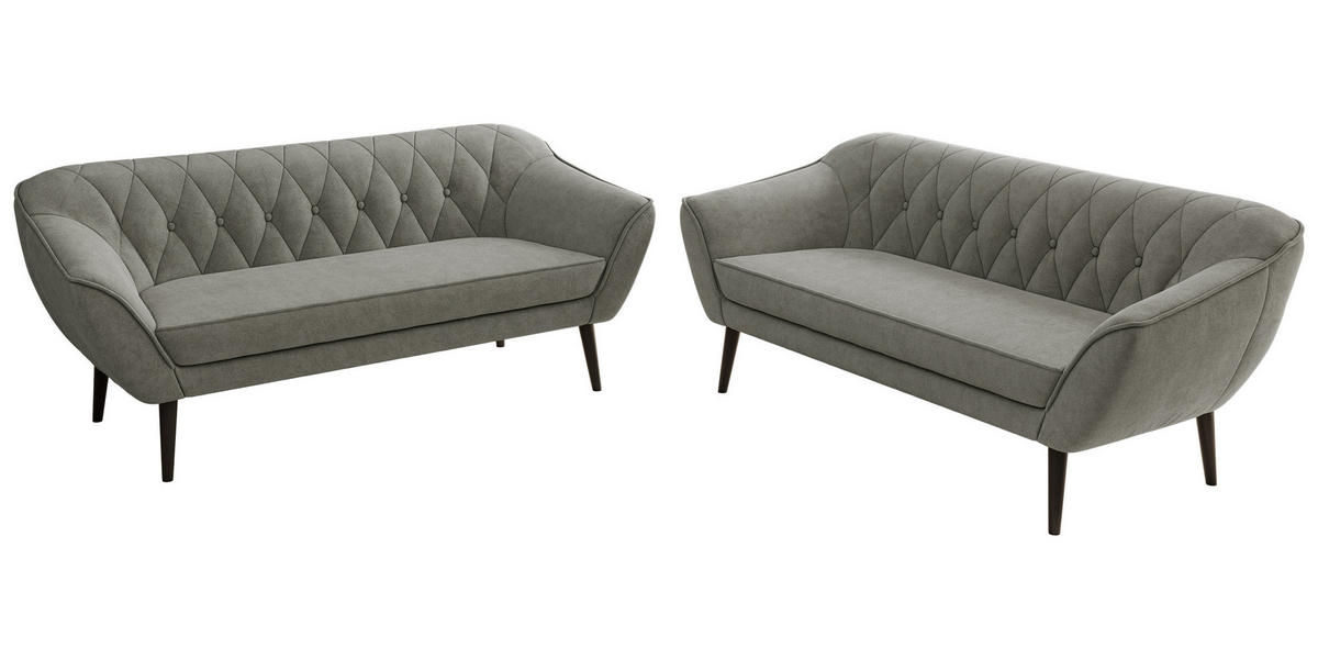 SEDACÍ SOUPRAVA PIRS 3+3 - Šedá Strukturovaná látka - Černé nohy - šedá/černá, kompozitní dřevo/textil (180/75/74cm) - MKS