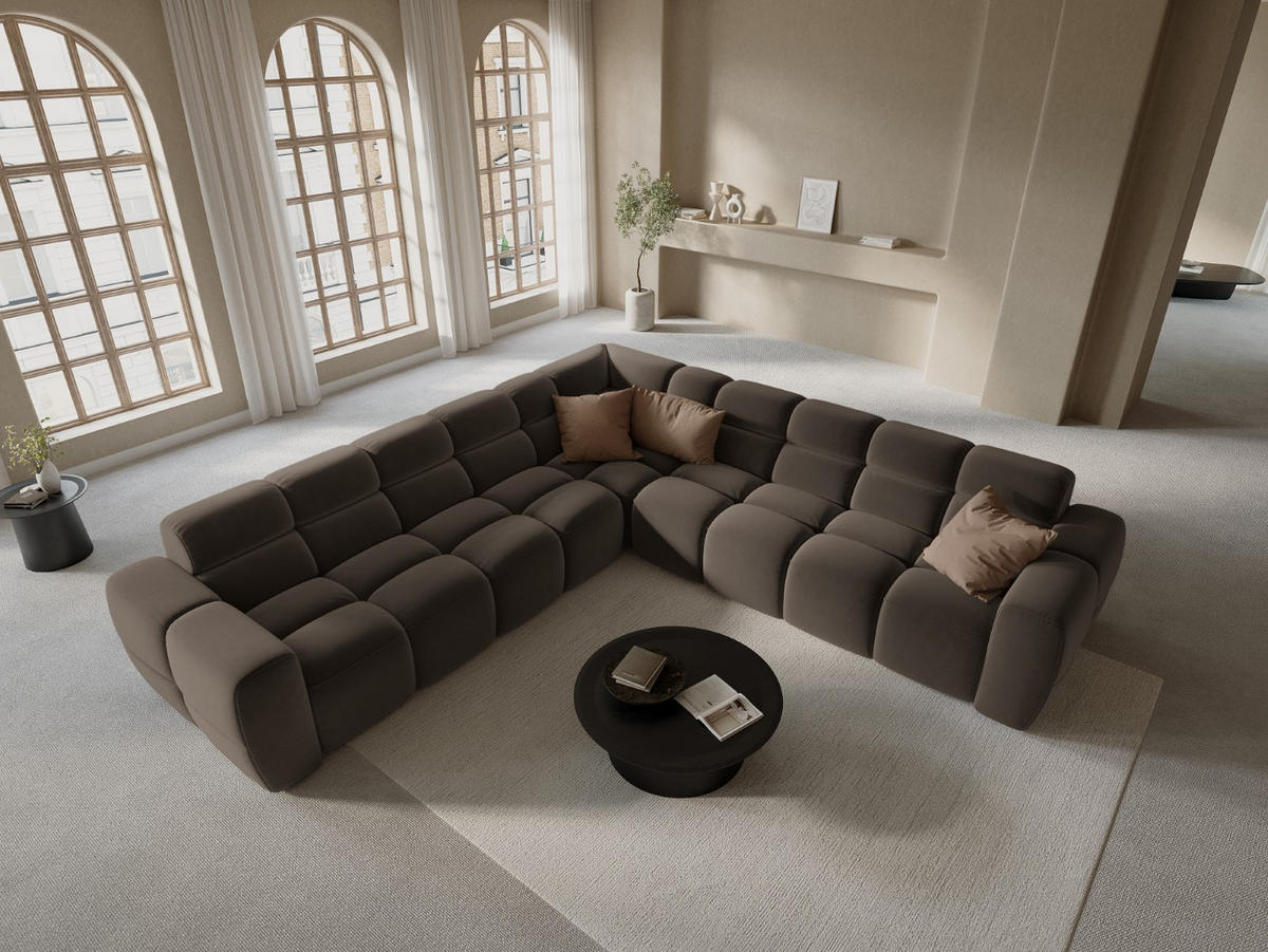 ECKSOFA Lisa aus Samt hellbraun 5 Sitzplätze - Hellbraun, Textil (310/310cm) - Micadoni