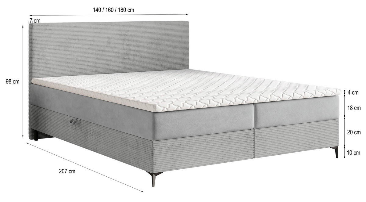 BOXBETT TORREL 160x200 cm mit Matratze und Topper - Beige - Beige, Holz (160/200cm) - MASSENO