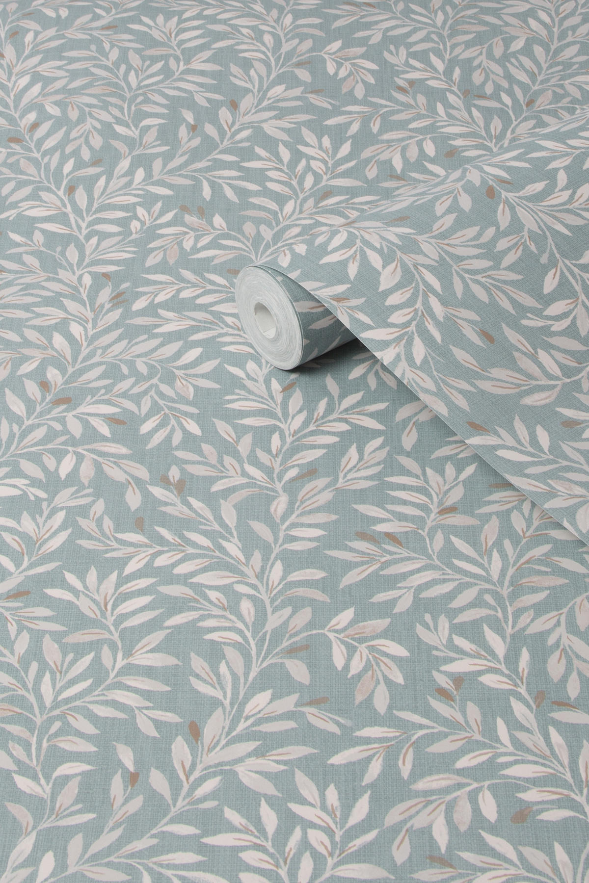 VLIESTAPETE Filigranes Blättermuster Eukalyptusgrün - Hellblau, Papier/Kunststoff (52/1000cm) - next