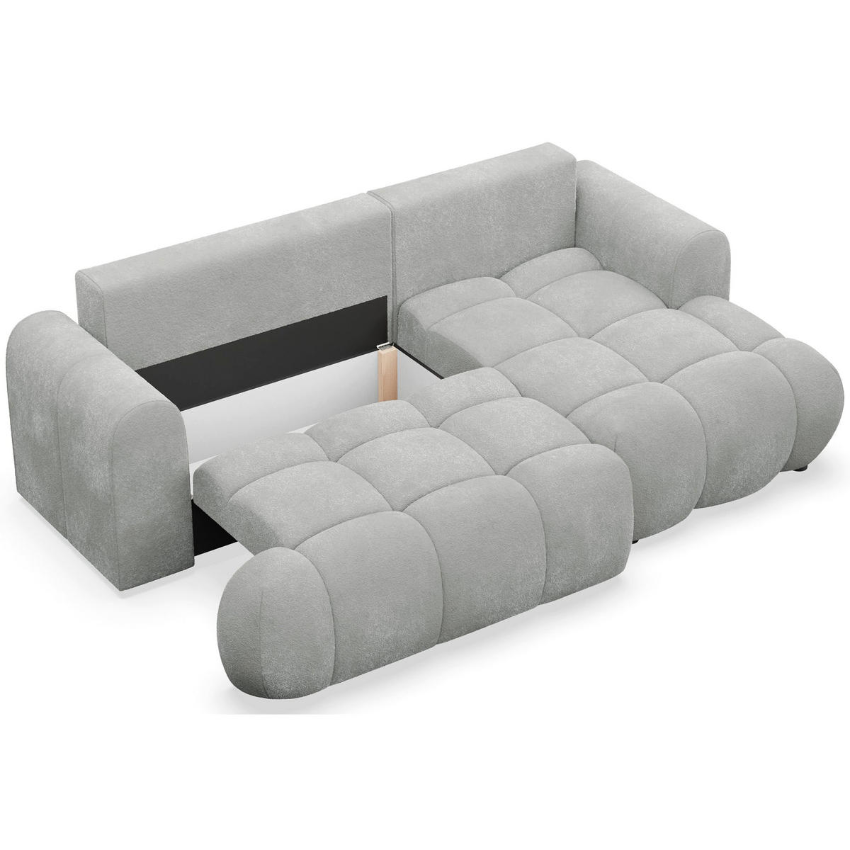 ECKSOFA Ombo Mini, Hellgrau Bouclé, rechtsseitig - Hellgrau/Schwarz, Kunststoff/Textil (155/246cm) - Selsey
