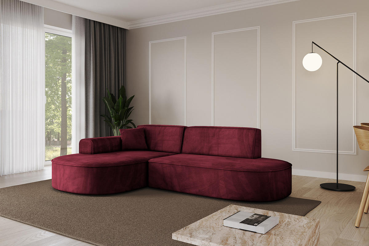 ECKSOFA Ottomane Links MARI-L1 - 243x171x79 cm Bordeaux Velours - Bordeaux/Schwarz, Holzwerkstoff/Kunststoff (243/171cm) - ALTDECOR