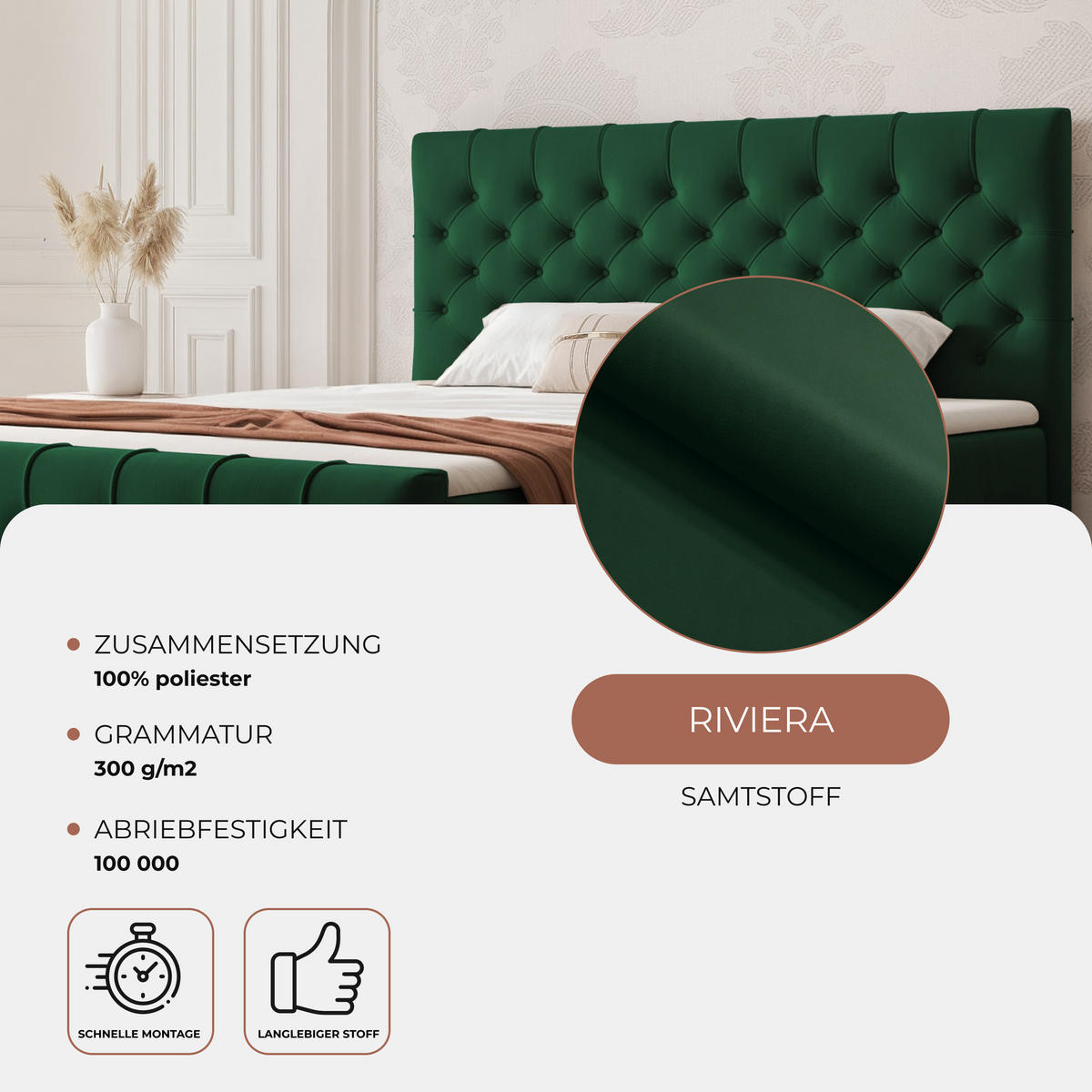 BOXBETT JOLIE 120x200 cm mit Matratze, Grün - Grün, Textil (120/200cm) - Idohome