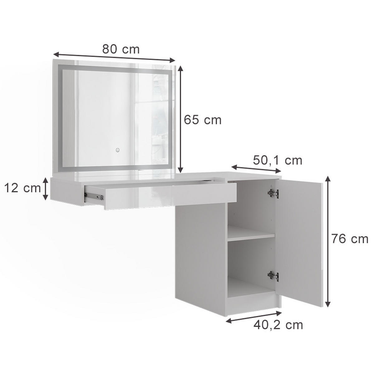 SCHMINKTISCH Sherry Weiß/Weiß Hochglanz 120 cm 3 Teile - Weiß Hochglanz, Holzwerkstoff (120/76/50.1cm) - Vicco