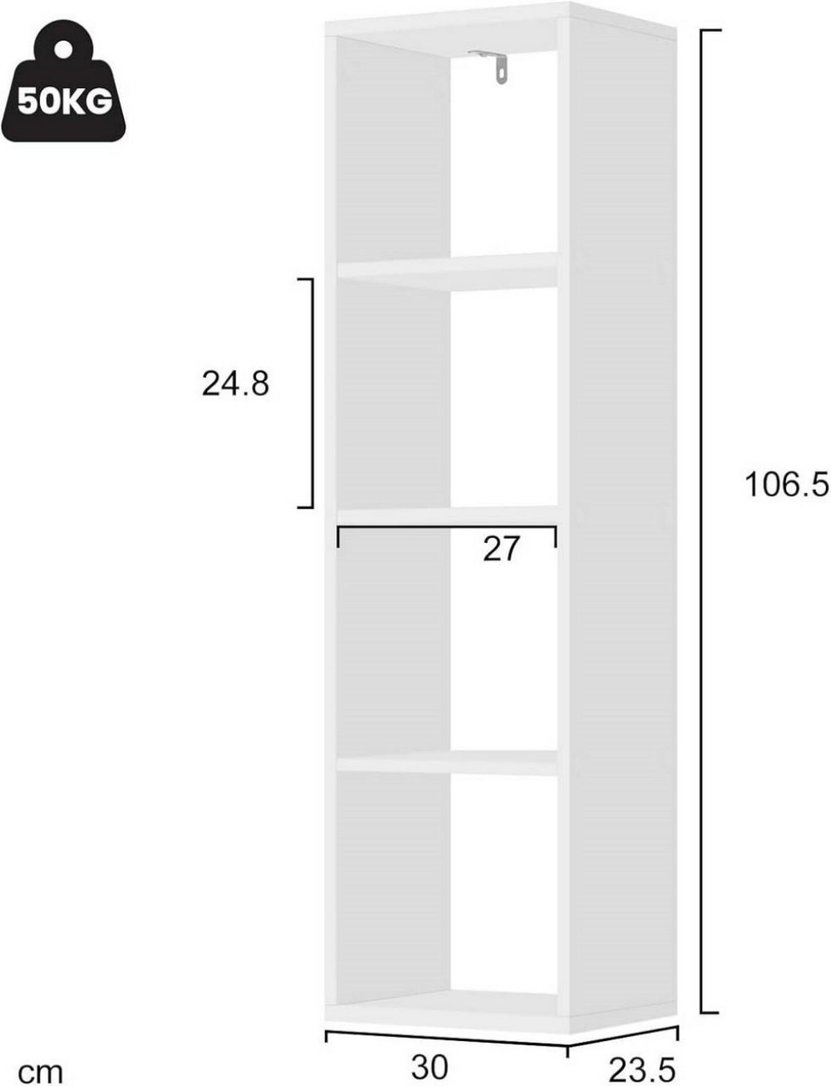 BÜCHERREGAL mit 4 Ebenen, 30x106,5x23,5 cm, Weiß - Weiß, Holzwerkstoff (30/106.5/23.5cm) - Woltu