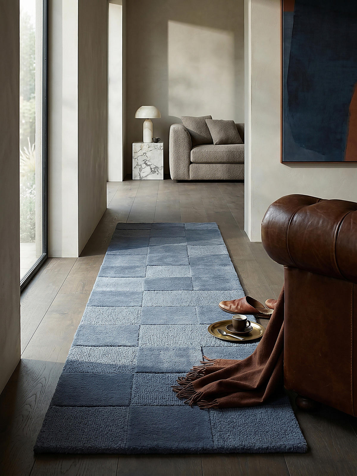 TEPPICHLÄUFER DEBEN, mit Schachbrettmuster, Blau, 60 x 230 cm - Blau, Textil (230/60cm) - KADIMA DESIGN