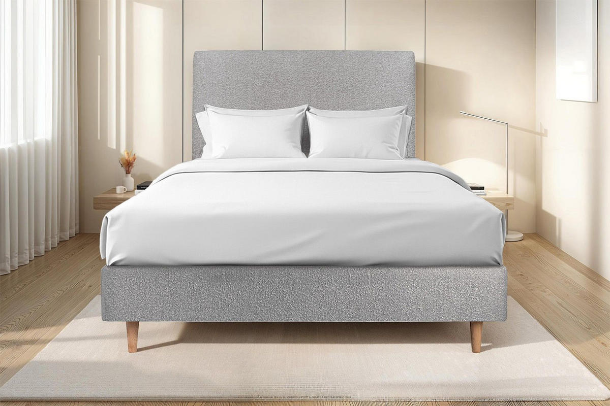 KOPFTEIL gepolstertes – grauer Bouclé-Stoff - 180 cm - Beige/Grau, Holz (180/120/10cm) - Sommeil de Plomb