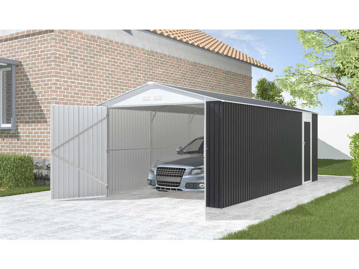 METALL-GARAGE PVC houston - Grau, Metall (70/310/570cm) - Habitat Garten