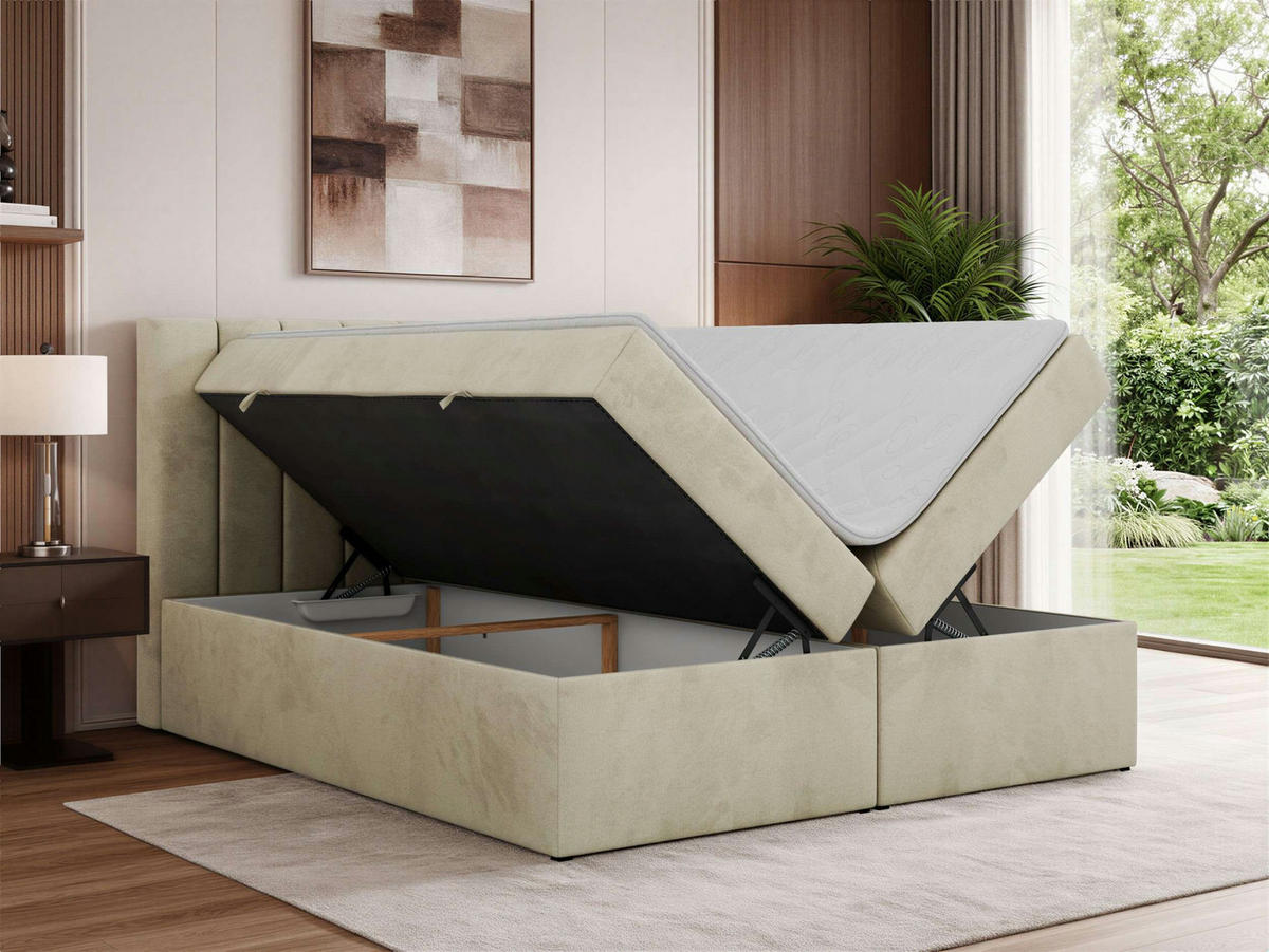 BOXSPRINGBETT ALVER 200/200 - Beige Velvet - H3 - Beige, Textil (200/200cm) - MKS