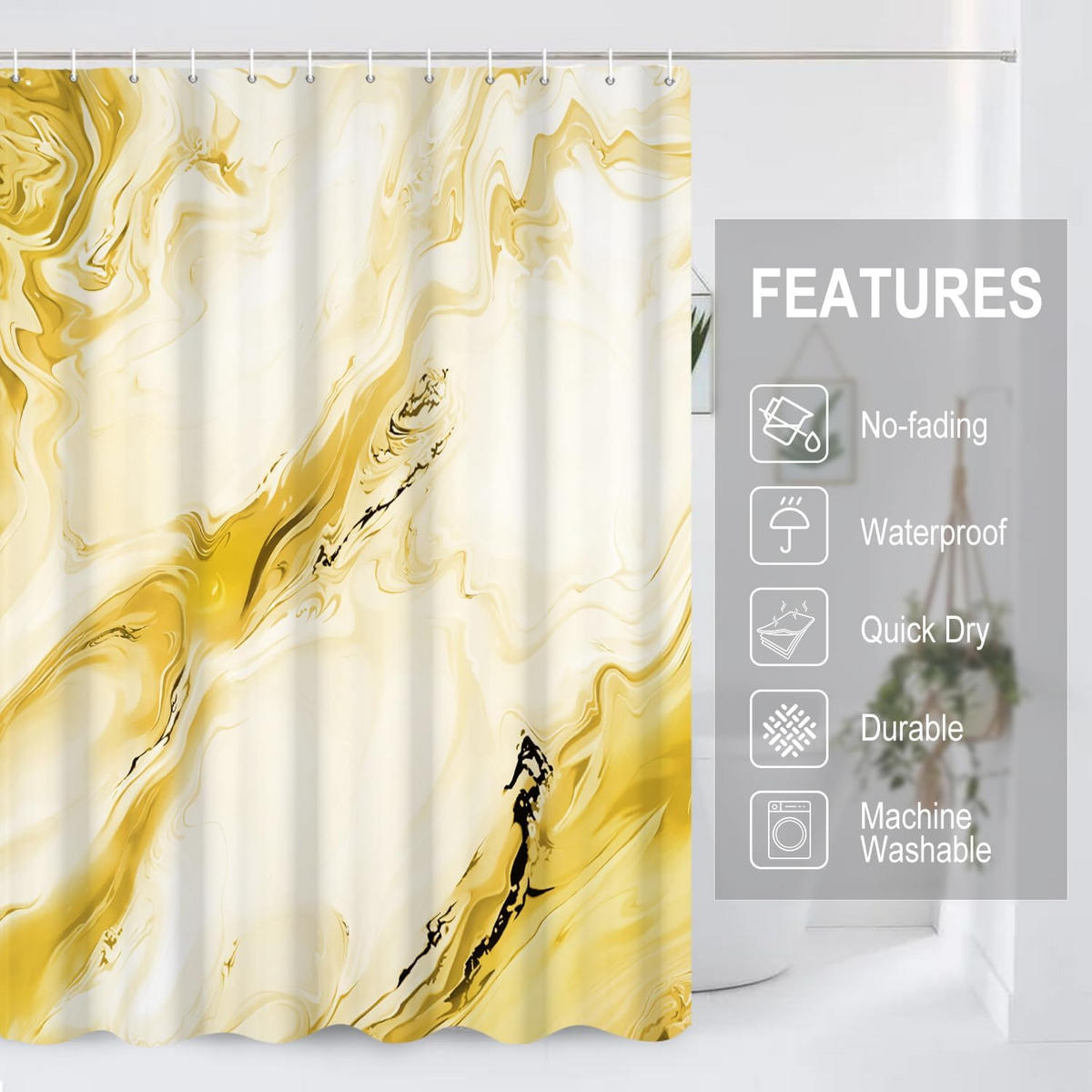 DUSCHVORHANG Aquarell Marmor 180 x 180 cm - Gelb, Textil (180/180cm) - Kaket