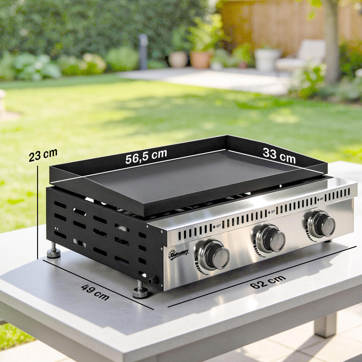 PLANCHA DE-18624 3 Brenner, 9 kW, 56,5x33 cm Schwarz - Schwarz, Metall (49/23/62cm) - ComfortXL
