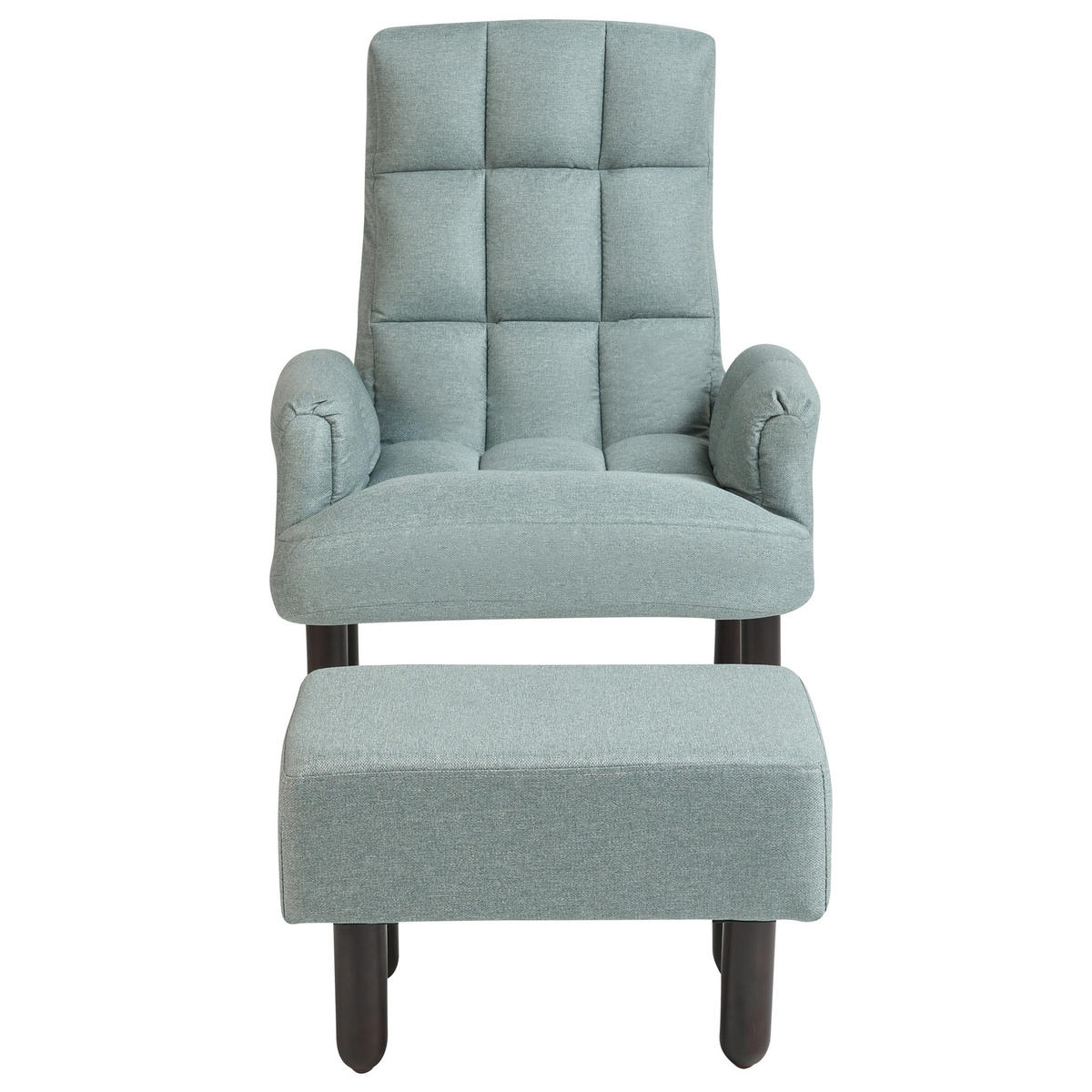SESSEL Leinen mintgrün manuell verstellbar mit Hocker Oland - Braun/Grau, Textil (65/94/62cm) - Beliani