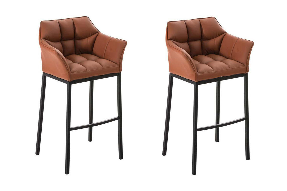 BARHOCKER 2er Set Lederlook Hellbraun - Hellbraun/Schwarz, Textil/Metall (64/110/48cm) - CLP