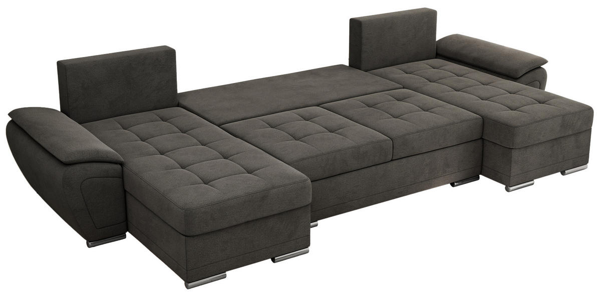 WOHNLANDSCHAFT UMBRIA U Dunkelgrau Velvet - Dunkelgrau/Grau, Textil/Metall (336/85/157cm) - MKS