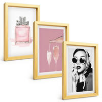 BILDER SET 3er Set - 20x30 cm Goldrahmen - Stilvolle pinkfarbene Accessoires - Goldfarben, Kunststoff (20/30cm) - TULUP