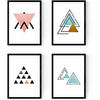 POSTER Set mit 4 Geometrische Nordischer Dreiecken im Blau und Rottönen A4 Schwarzer Rahmen - Schwarz, Papier (29.7/3cm) - Nacnic