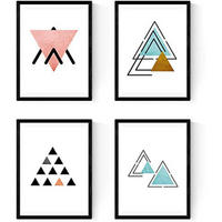 POSTER Set mit 4 Geometrische Nordischer Dreiecken im Blau und Rottönen A4 Schwarzer Rahmen - Schwarz, Papier (29.7/3cm) - Nacnic