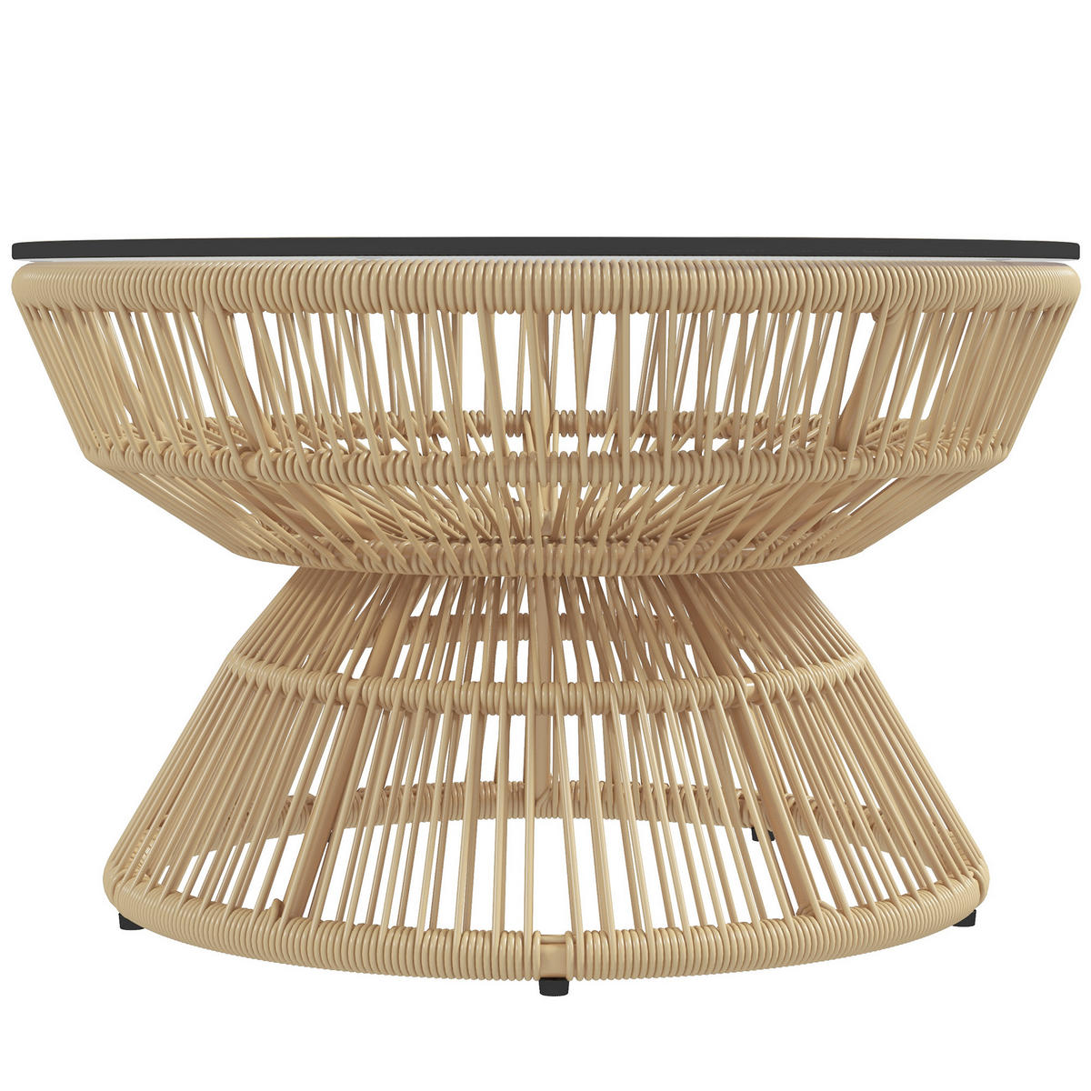 GARTENBEISTELLTISCH DE-13586 rund mit Glasplatte Natur - Naturfarben, Kunststoff/Metall (60/60/37cm) - ComfortXL