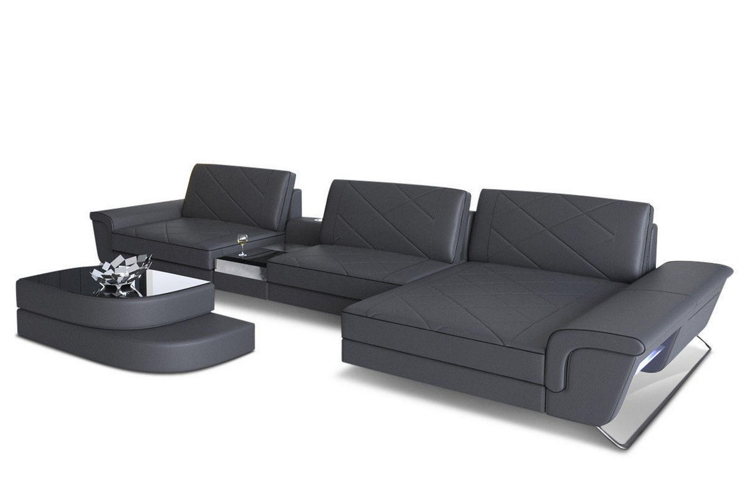 LEDERSOFA Bari L - Schwarz/Grau, Leder (369/197cm) - Sofa Dreams