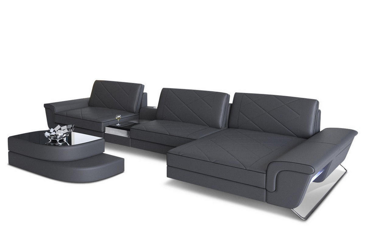 LEDERSOFA Bari L - Schwarz/Grau, Leder (369/197cm) - Sofa Dreams