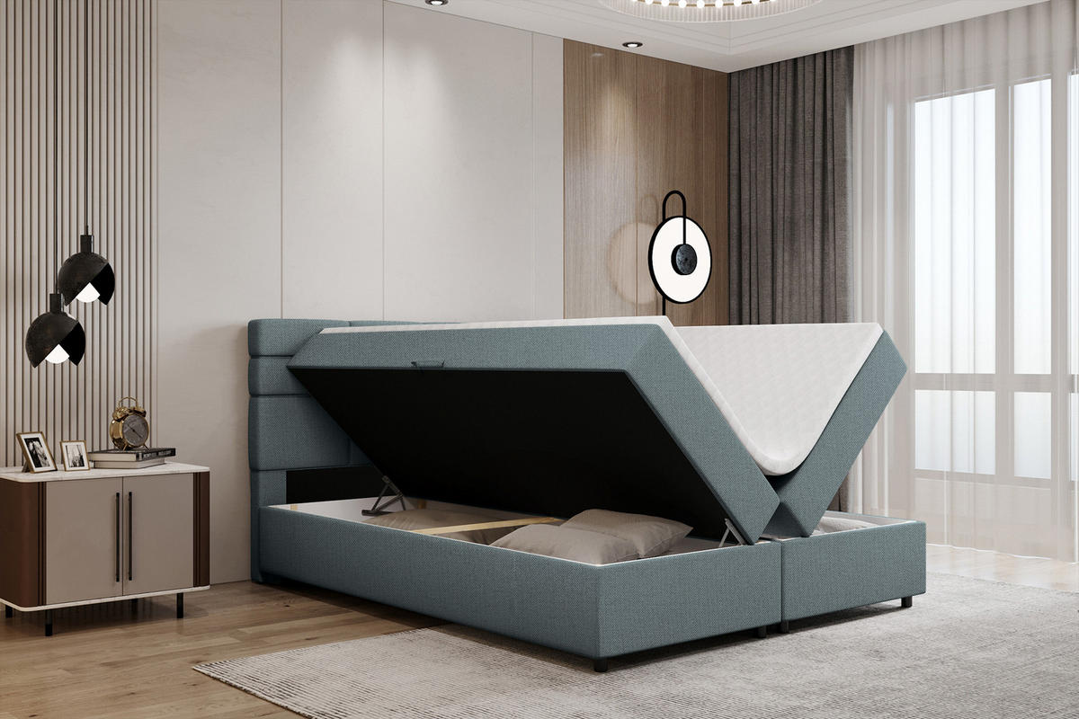 BOXBETT Reve 160 x 200 cm mit Bettkasten und Lattenrost ohne matratze - hellblau - Rosa, Holz (160/206cm) - Panda Möbel
