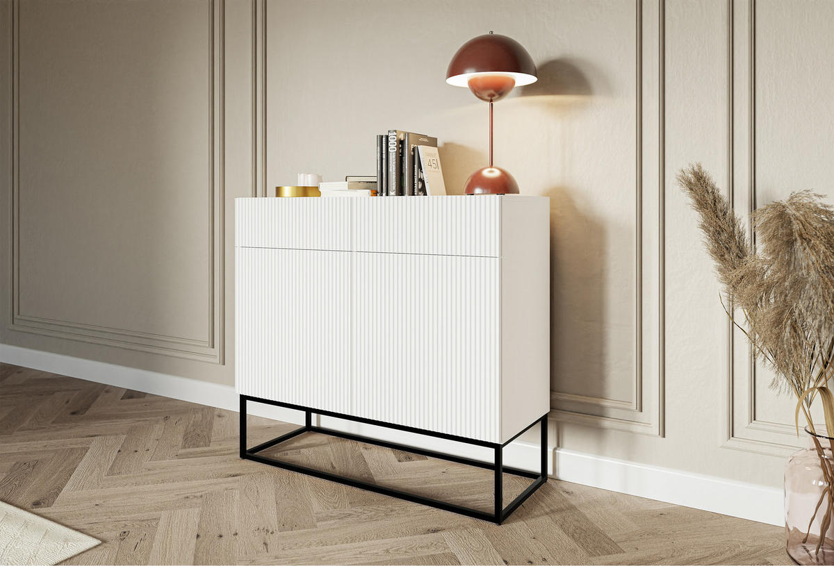 KOMMODE Veldio Weiß mit schwarzen Beinen 100 cm - Schwarz/Weiß, Holzwerkstoff/Metall (100/90/38cm) - Selsey