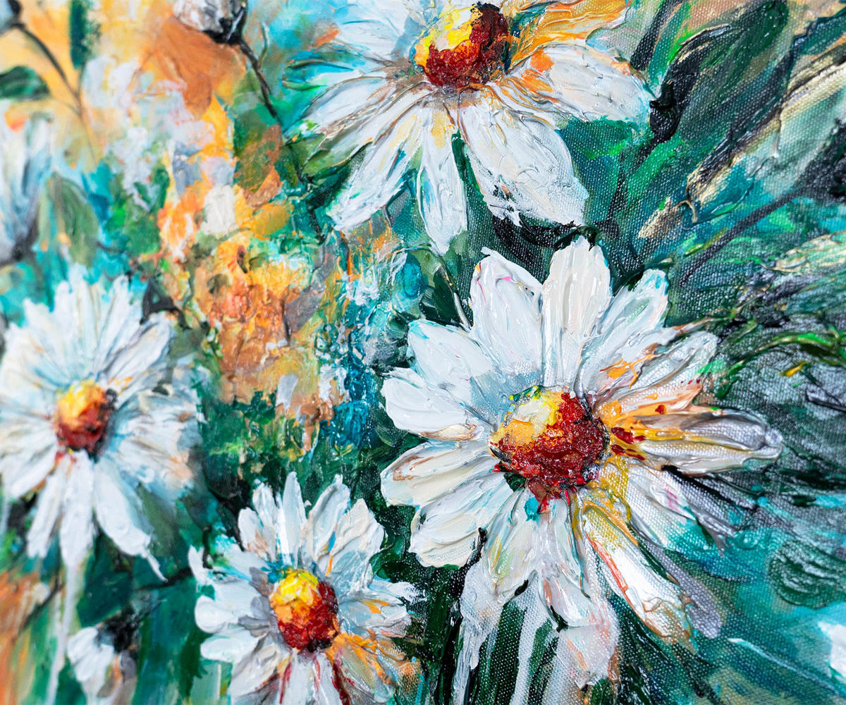GEMÄLDE Sonnige Gänseblümchen auf Keilrahmen 115x50 cm - Multicolor, Holz (115/50cm) - YS-art gallery