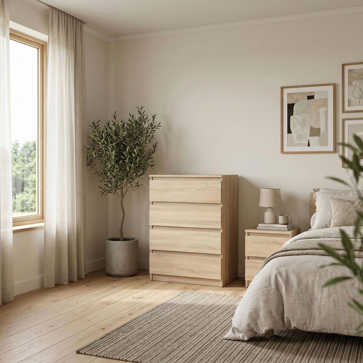 KOMMODE NUDO 70/102/39cm mit 4 Schubladen Türen Sonoma Eiche - Sonoma Eiche, Holzwerkstoff (70/102/39cm) - MASSENO