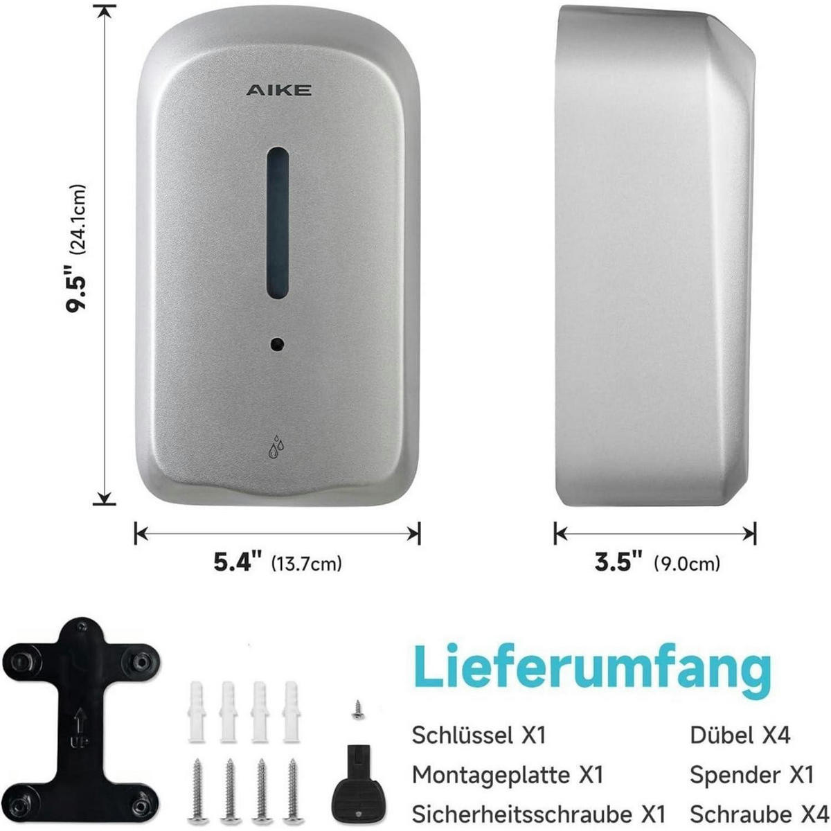 SEIFENSPENDER Wandmontiert 1000 ml Silber Manipulationssicher - Silberfarben, Kunststoff (14.9/11.2/25.7cm)