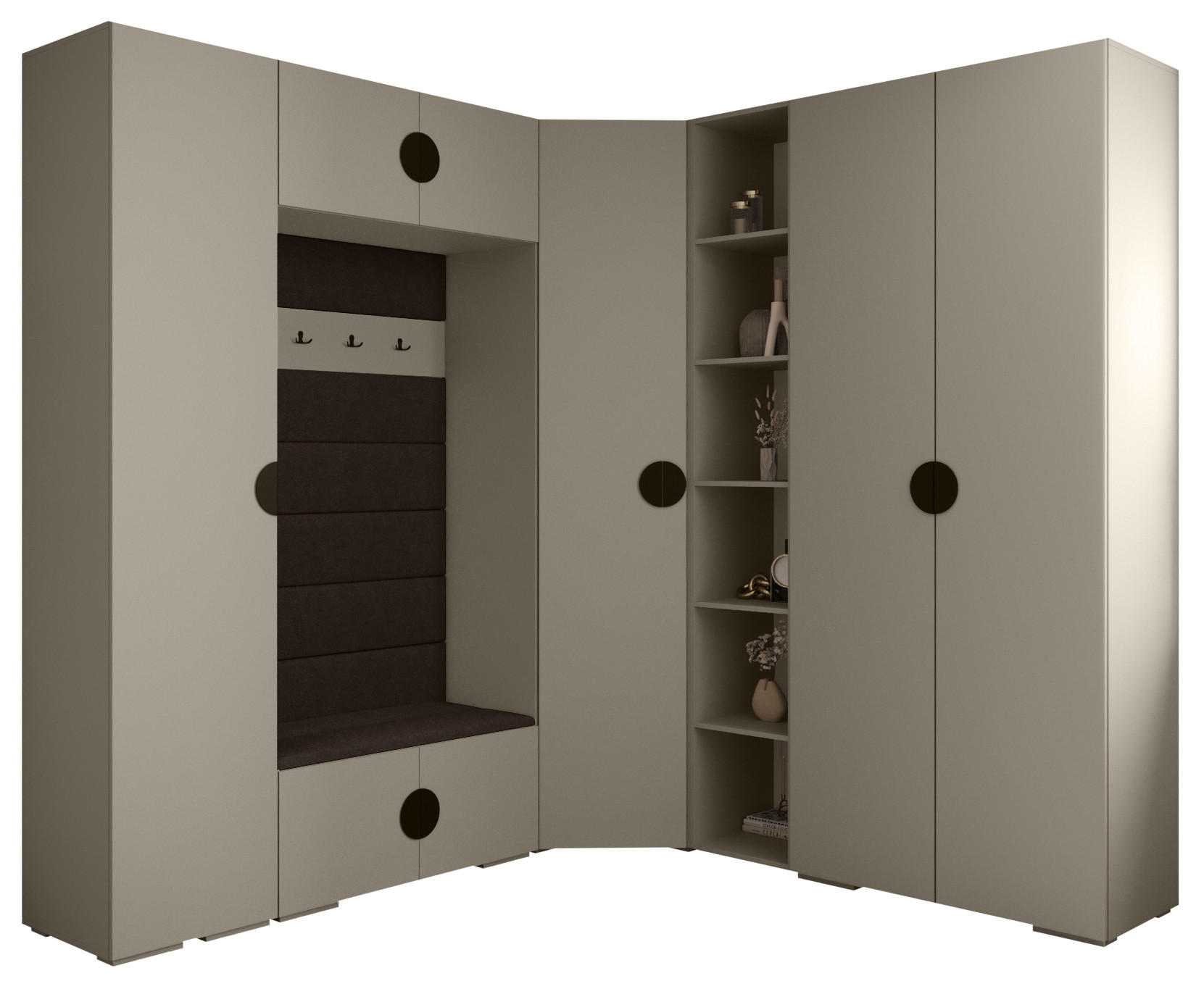 Abiks Möbel Garderoben-Set Kaschmir, Dunkelbraun, Schwarz 231.7x236.7x47 cm